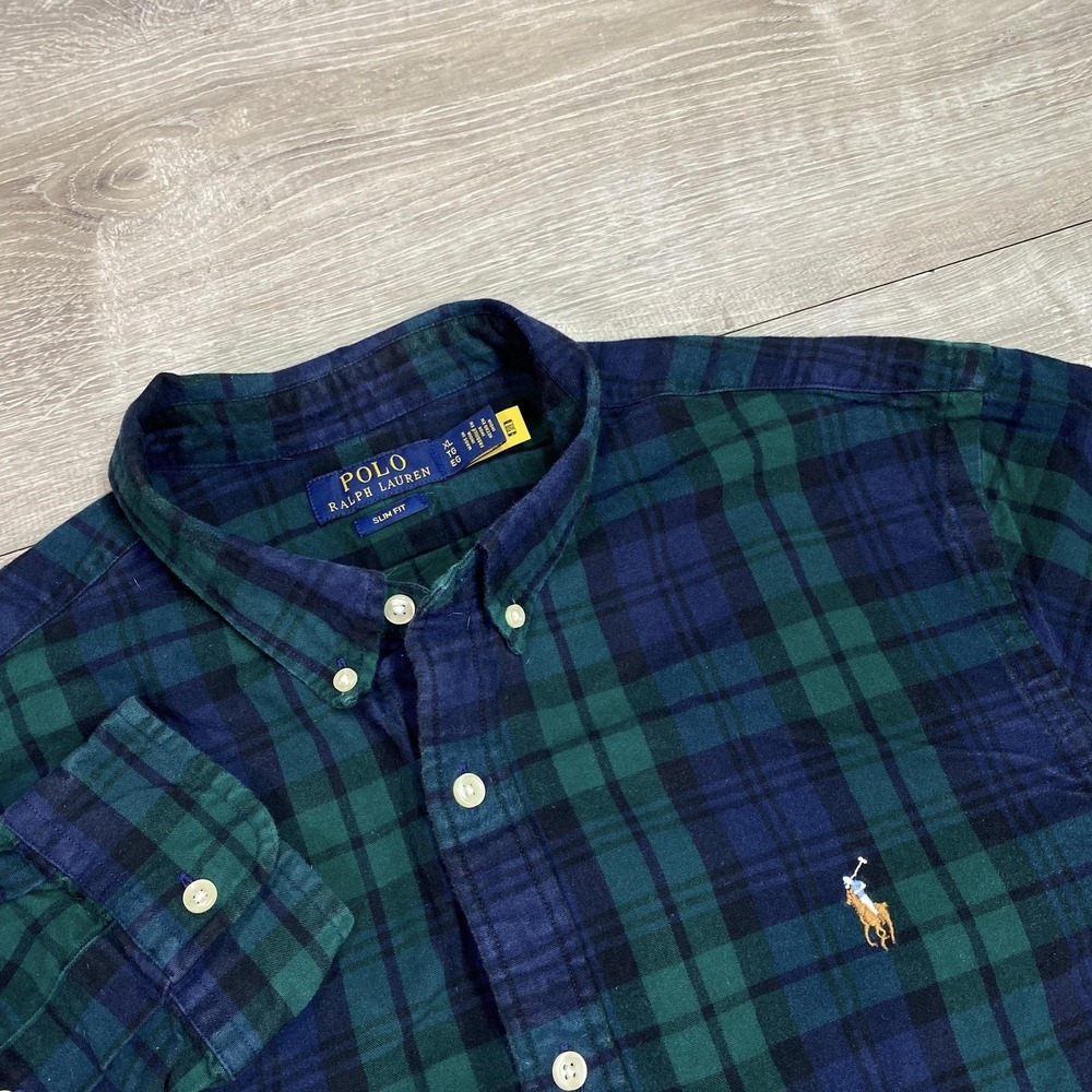 Polo Ralph Lauren Shirt Men XL Blackwatch Plaid Slim Fit Long Sleeve Button Down - Picture 3 of 7